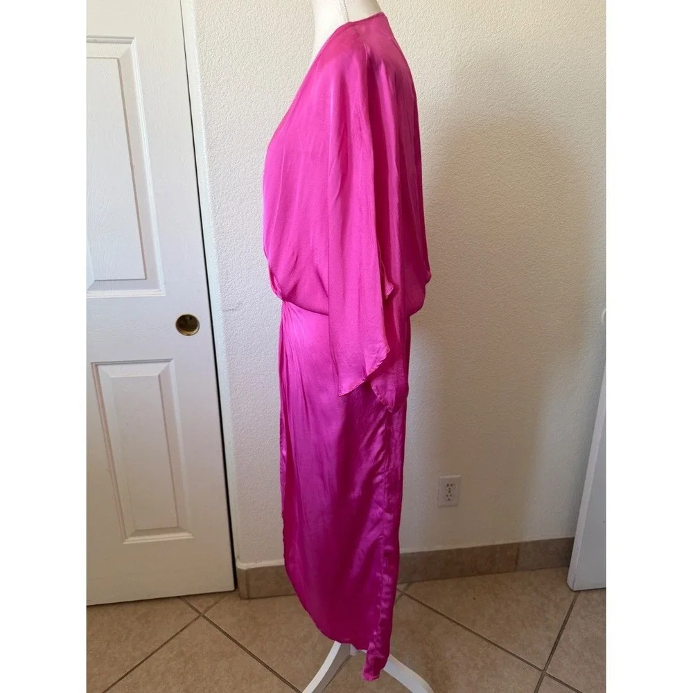 YFB Womens Pink Satin Twist Knot Midi Maxi Kaftan Dress M